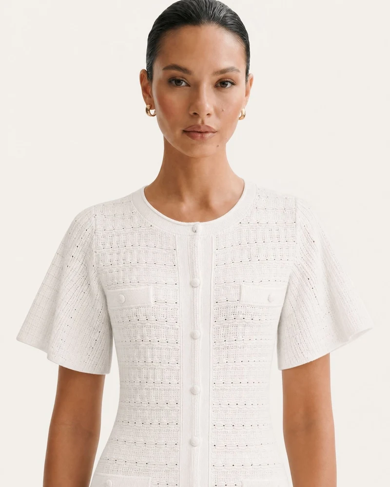 Anna Rhinestone Short-Sleeve Round-Neck Celebrity Dress