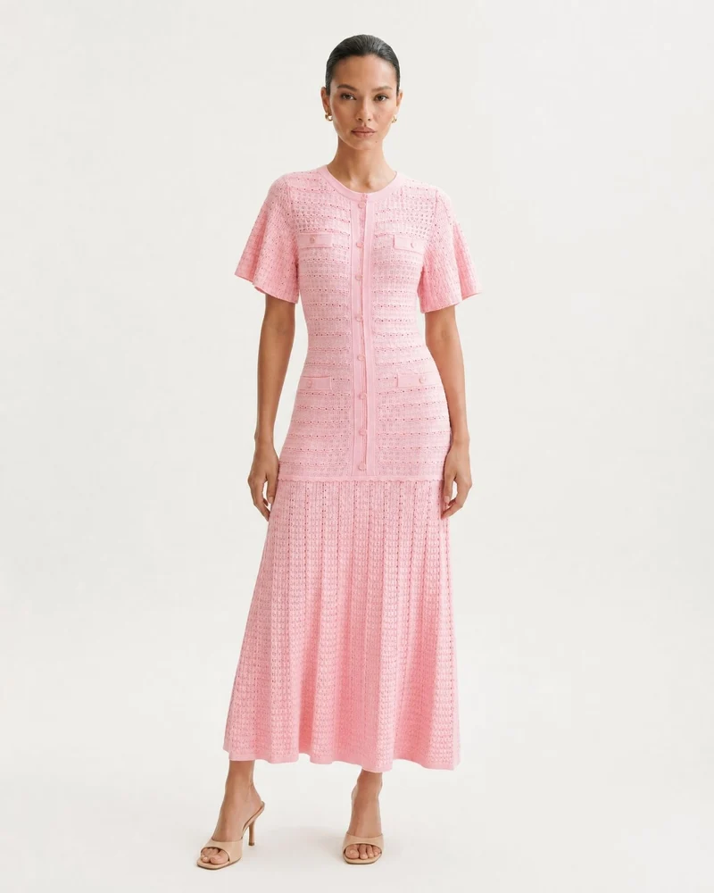 Anna Rhinestone Short-Sleeve Round-Neck Celebrity Dress