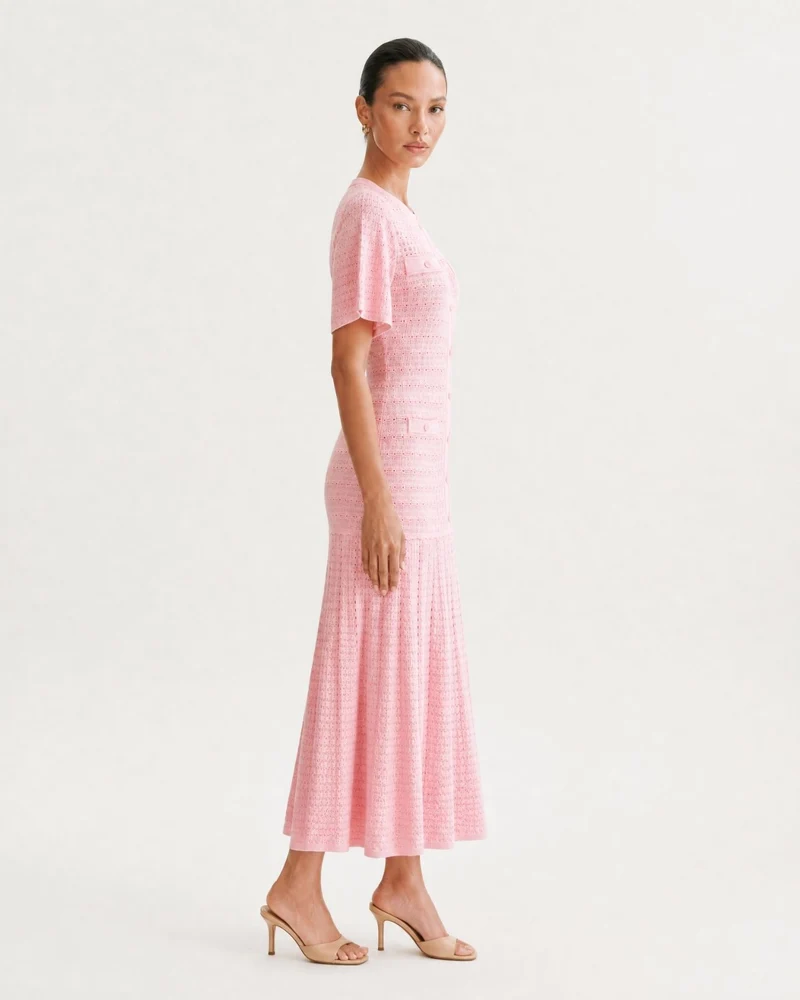 Anna Rhinestone Short-Sleeve Round-Neck Celebrity Dress