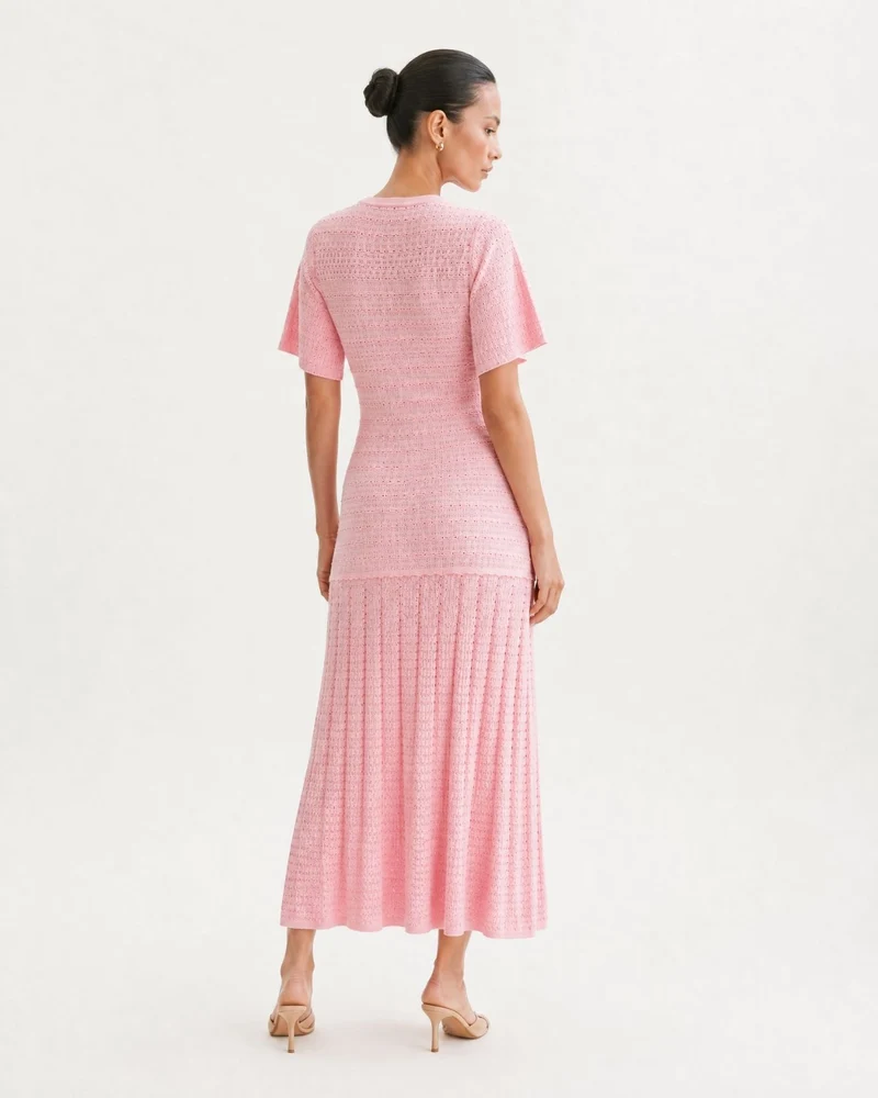 Anna Rhinestone Short-Sleeve Round-Neck Celebrity Dress