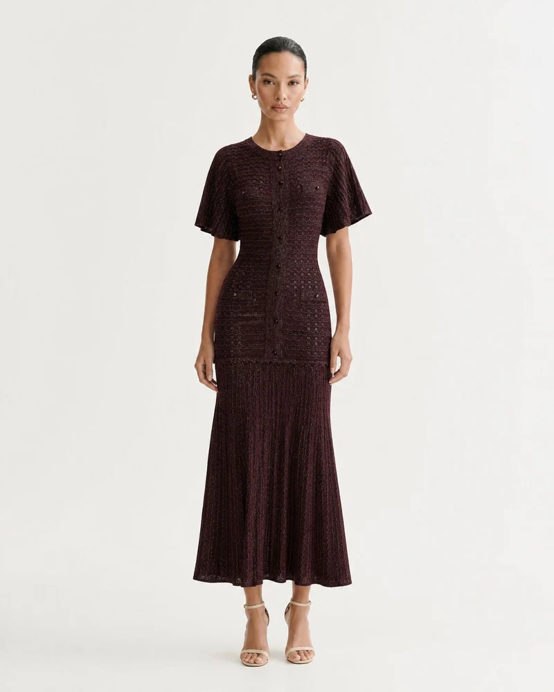 Anna Rhinestone Short-Sleeve Round-Neck Celebrity Dress