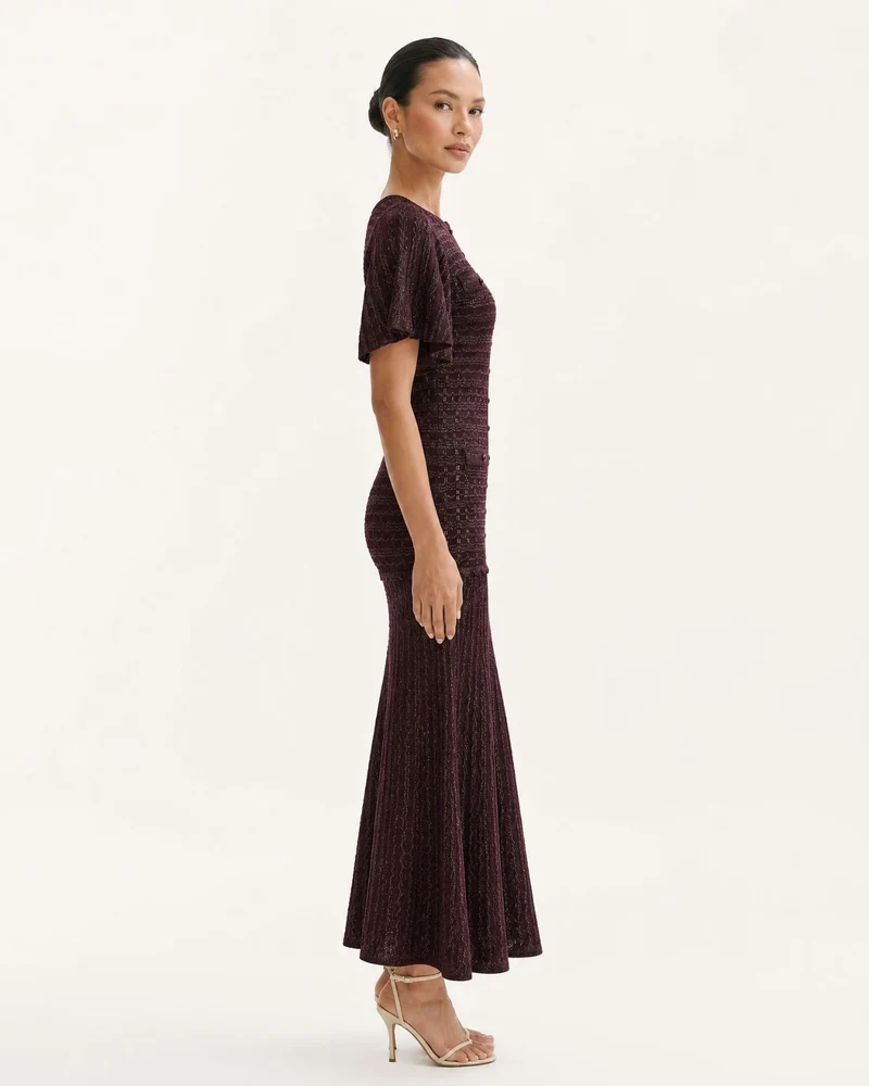 Anna Rhinestone Short-Sleeve Round-Neck Celebrity Dress