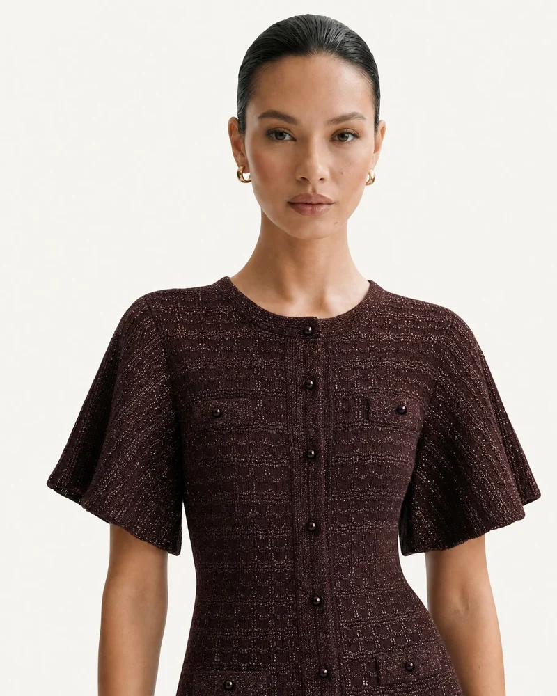 Anna Rhinestone Short-Sleeve Round-Neck Celebrity Dress