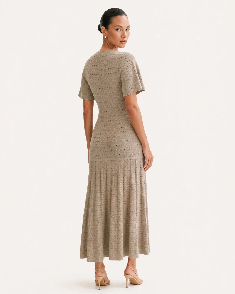 Anna Rhinestone Short-Sleeve Round-Neck Celebrity Dress