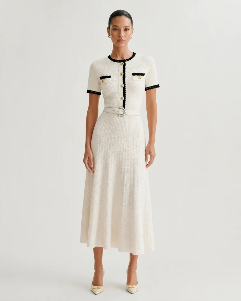Slim-Fit Waist Short-Sleeve Long Dress