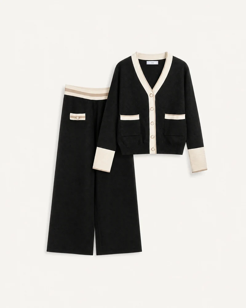 Old Money Knit Set Cardigan and Wide-Leg Pants