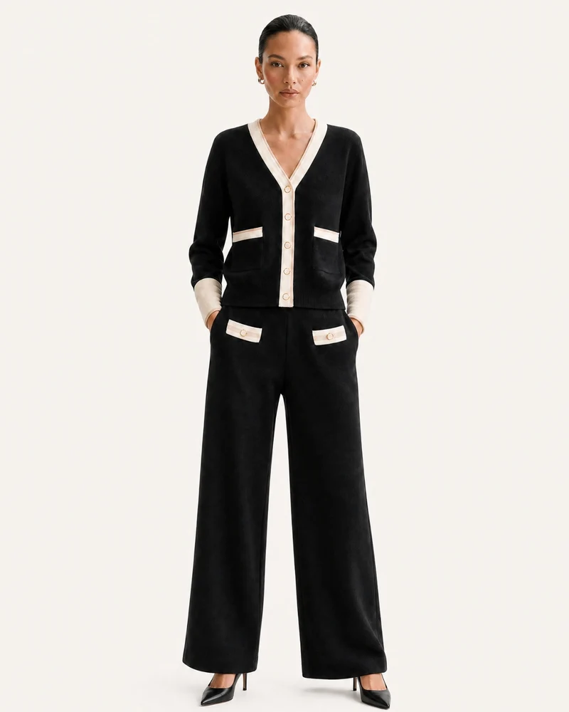 Old Money Knit Set Cardigan and Wide-Leg Pants