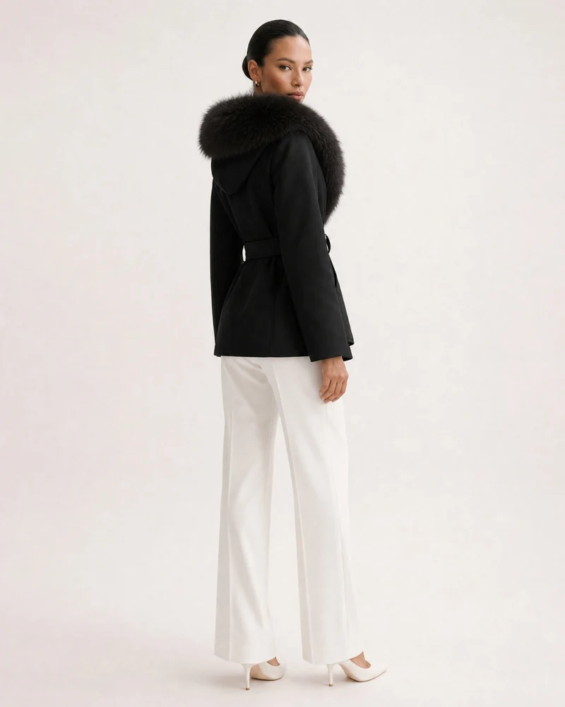 Fox Fur Collar Down Jacket With Belt