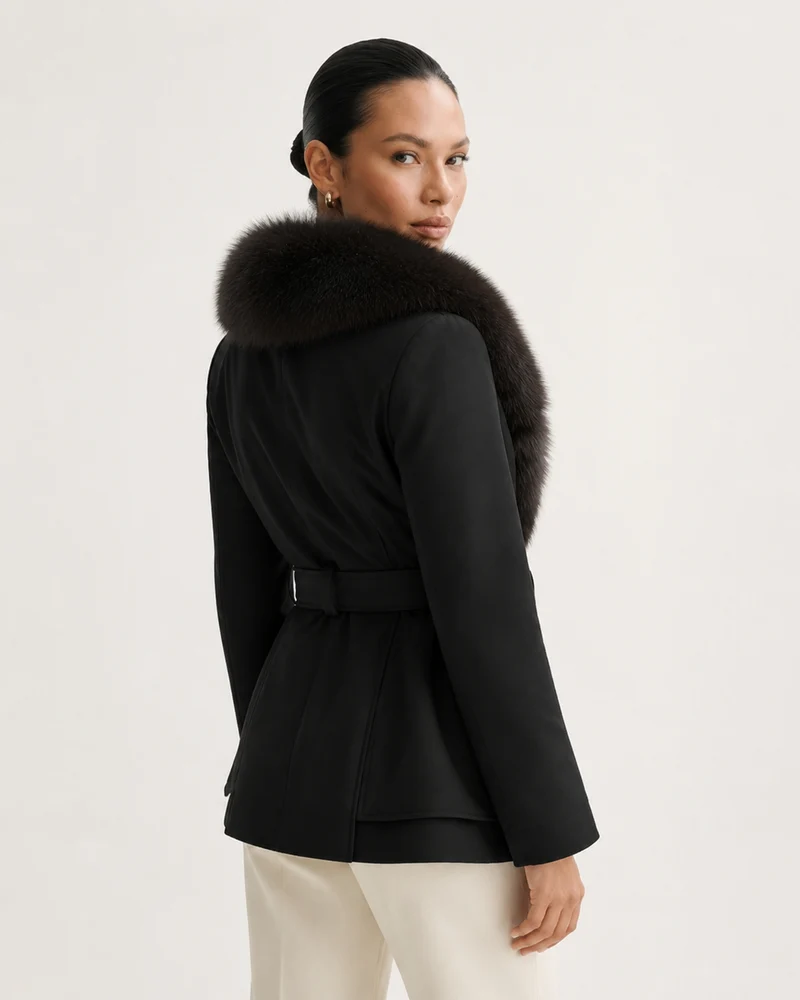 Fox Fur Collar Down Jacket With Belt