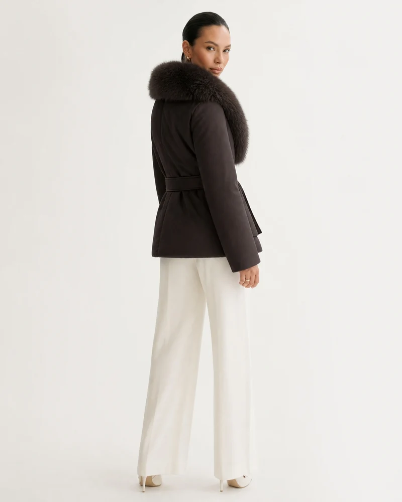 Fox Fur Collar Down Jacket With Belt