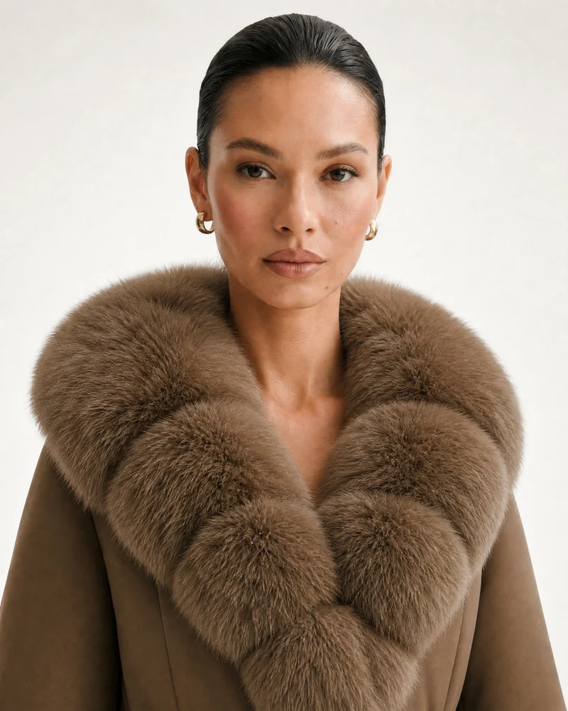 Fox Fur Collar Down Jacket With Belt