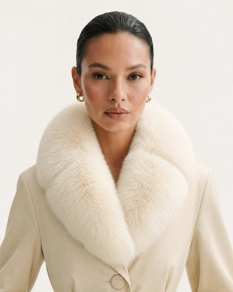 Fox Fur Collar Down Jacket With Belt