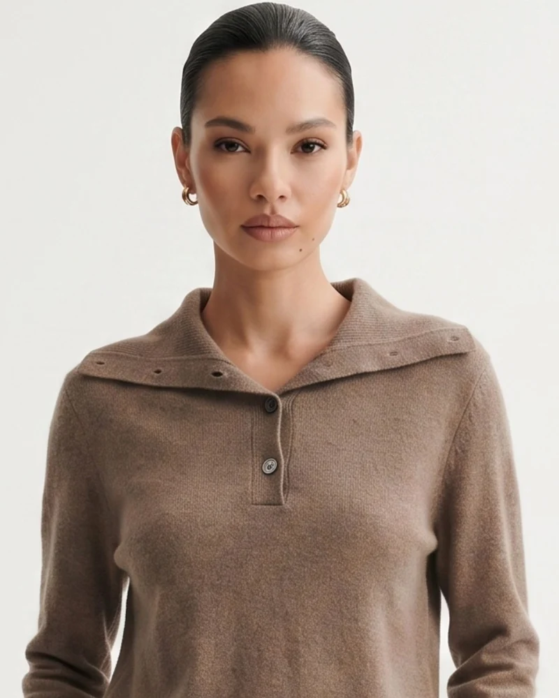 Cashmere Polo Button Collar Sweater