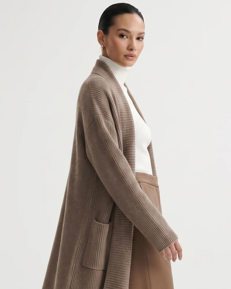 Cashmere Thickened Longline Lapel Cardigan