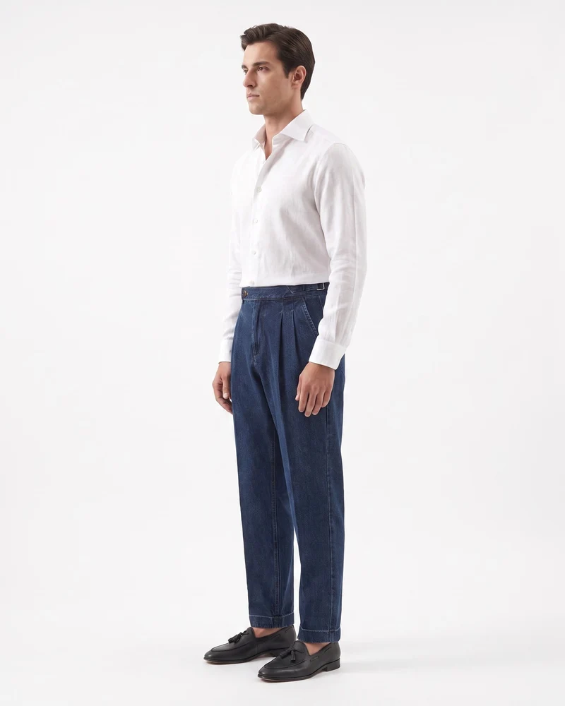 High-Waisted Retro Washed Cotton Straight Leg Jeans