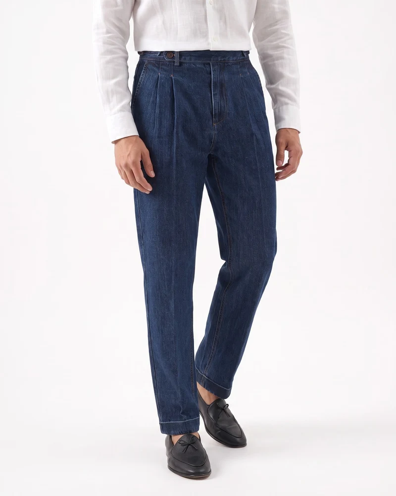 High-Waisted Retro Washed Cotton Straight Leg Jeans