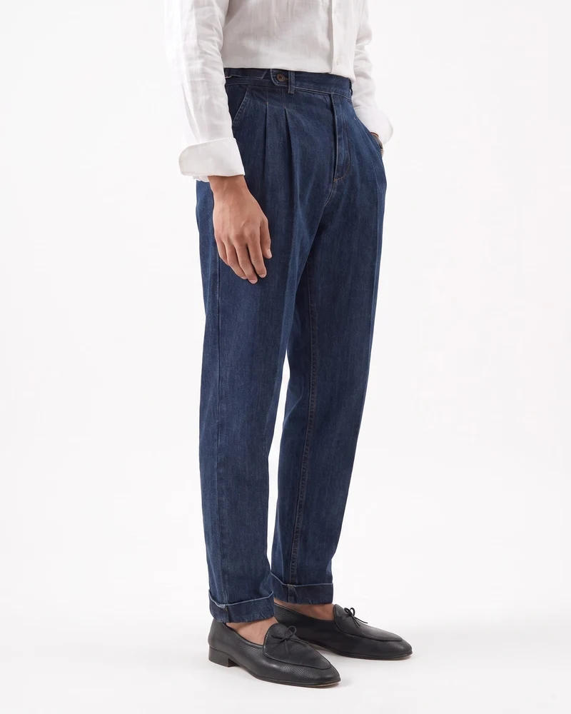 High-Waisted Retro Washed Cotton Straight Leg Jeans