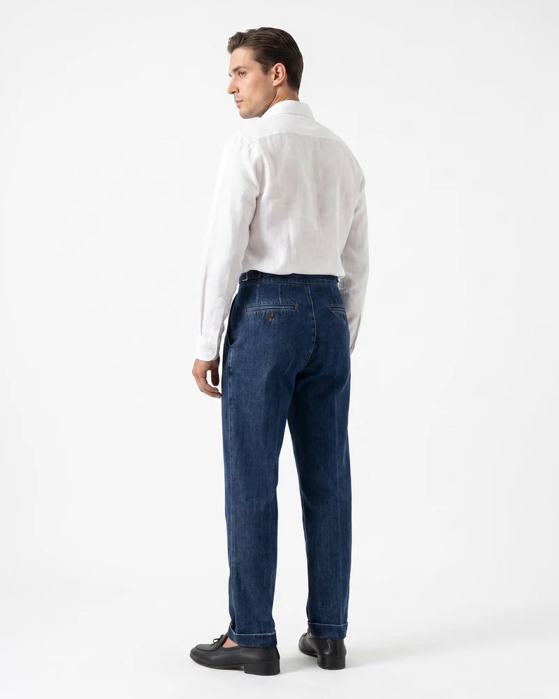 High-Waisted Retro Washed Cotton Straight Leg Jeans
