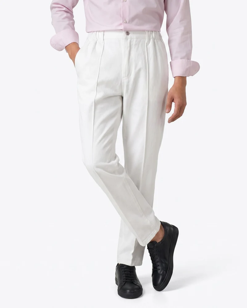 High-Waisted White Straight Leg Cotton Pants
