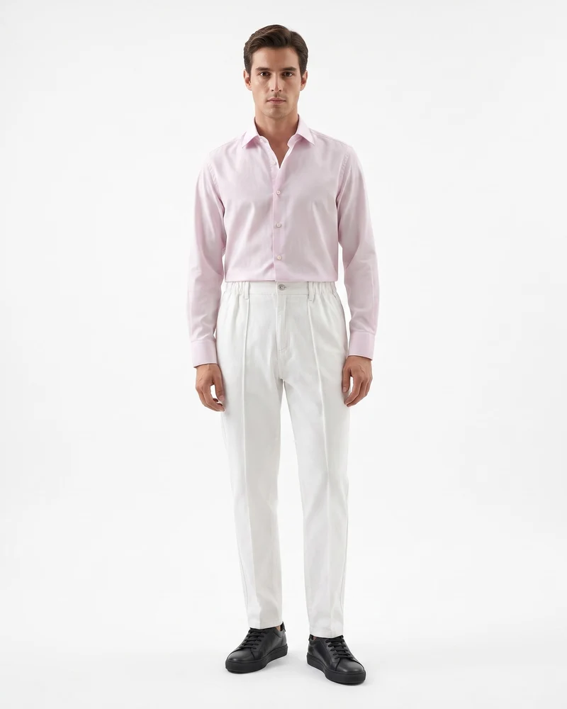 High-Waisted White Straight Leg Cotton Pants