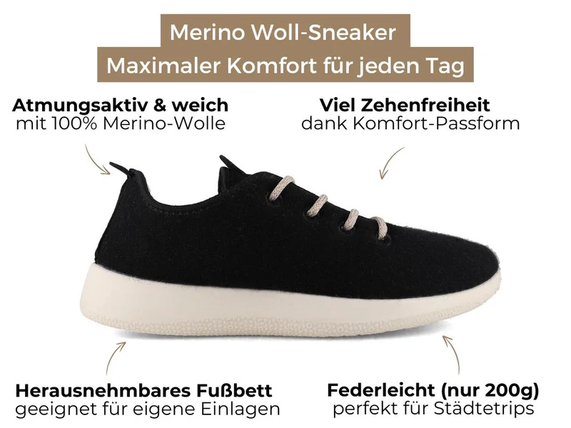 Merino Woll-Sneaker - schwarz