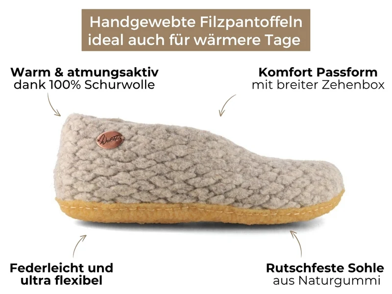 Woolies gewebte Hausschuhe mit Naturgummisohle, beige