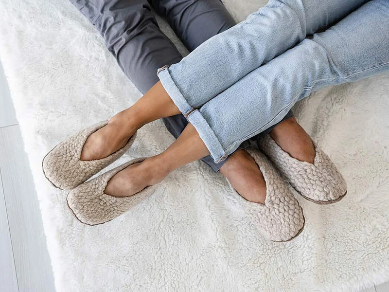 Woolies gewebte Hausschuhe mit Naturgummisohle, beige