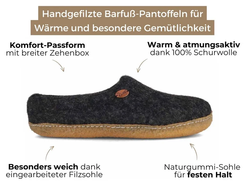 Barfuß-Hausschuh Footprint mit Naturgummisohle, graphit