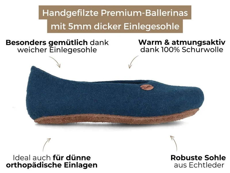 Ballerina-Hausschuhe aus Filz, blau