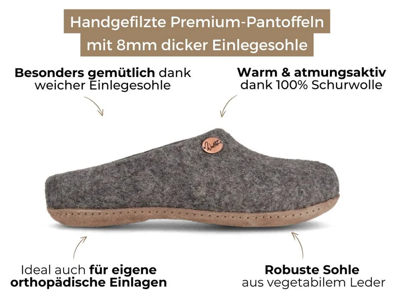 Filzpantoffeln mit Einlagen Classic, hellgrau