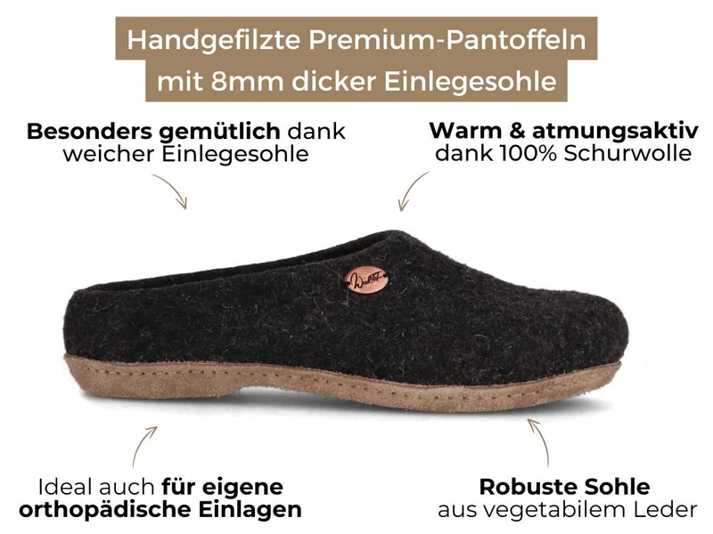 Filzpantoffeln mit Einlagen Classic, graphit