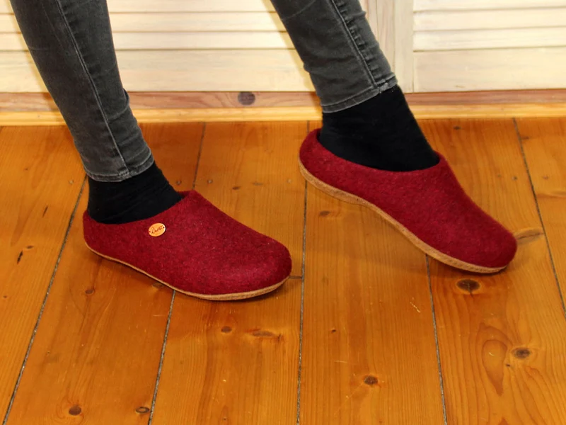 Filzpantoffeln mit Einlagen Classic, dunkelrot