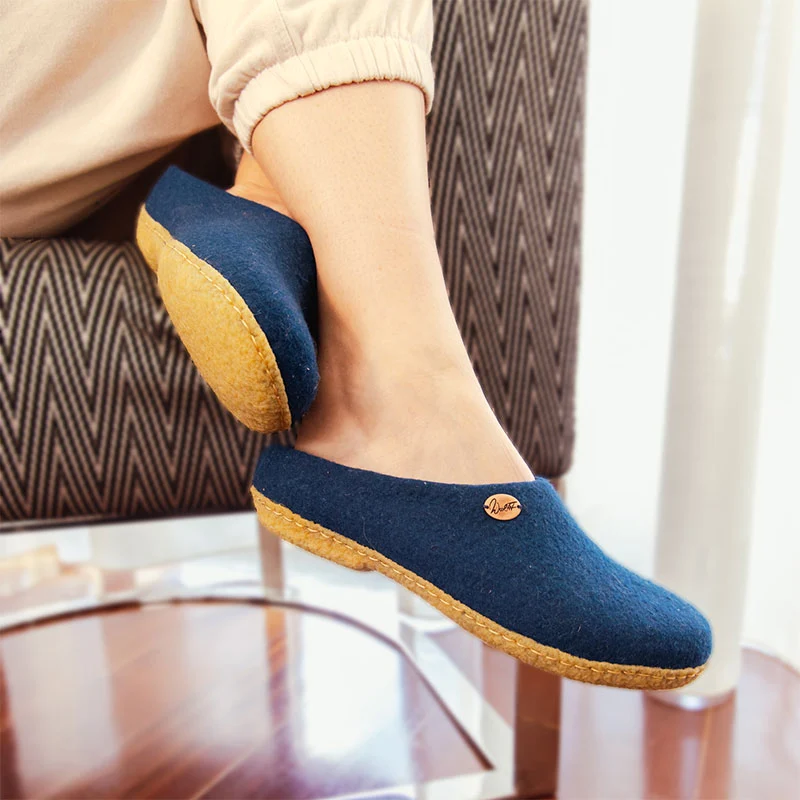 Filzpantoffeln mit Einlagen & Gummisohle Classic, blau