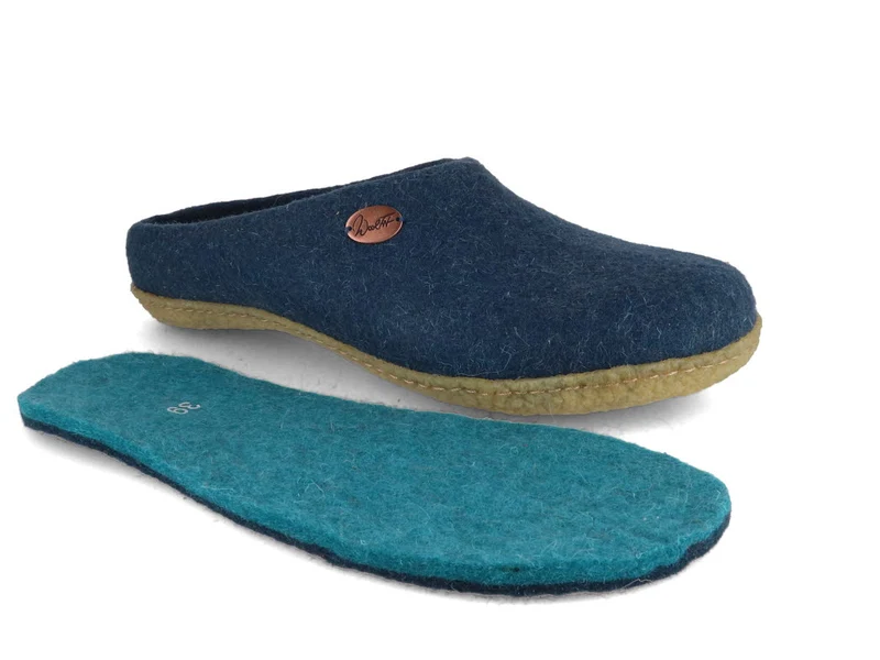 Filzpantoffeln mit Einlagen & Gummisohle Classic, blau