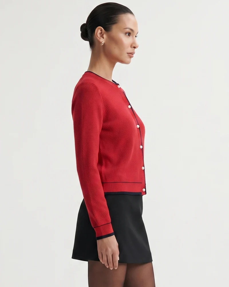 Cashmere Pearl Crewneck Knitted Cardigan