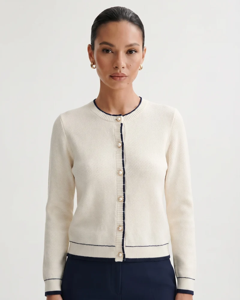 Cashmere Pearl Crewneck Knitted Cardigan