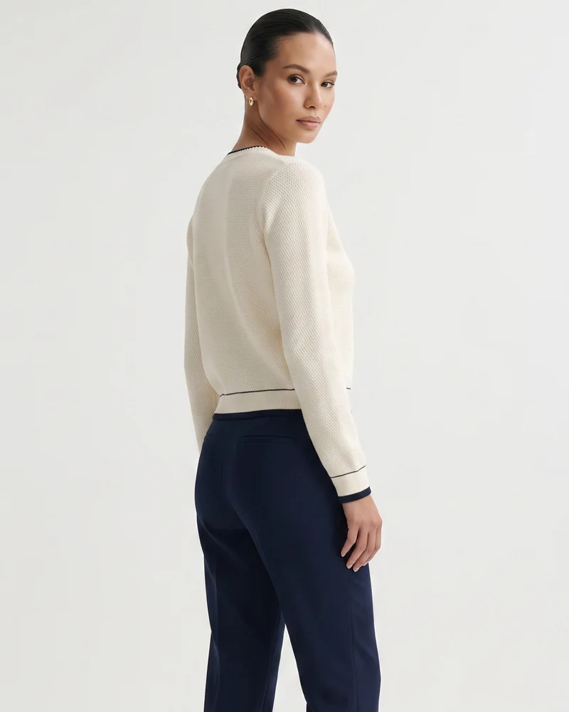 Cashmere Pearl Crewneck Knitted Cardigan