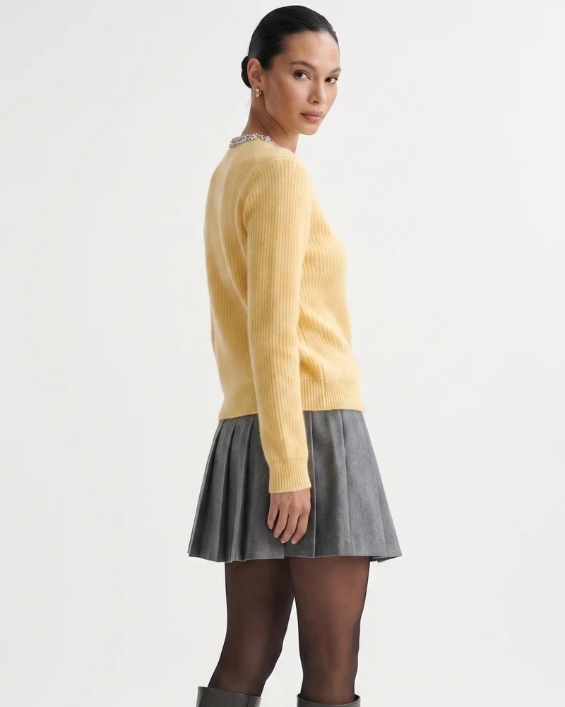 Round Neck Cashmere Knitted Diamond Cardigan