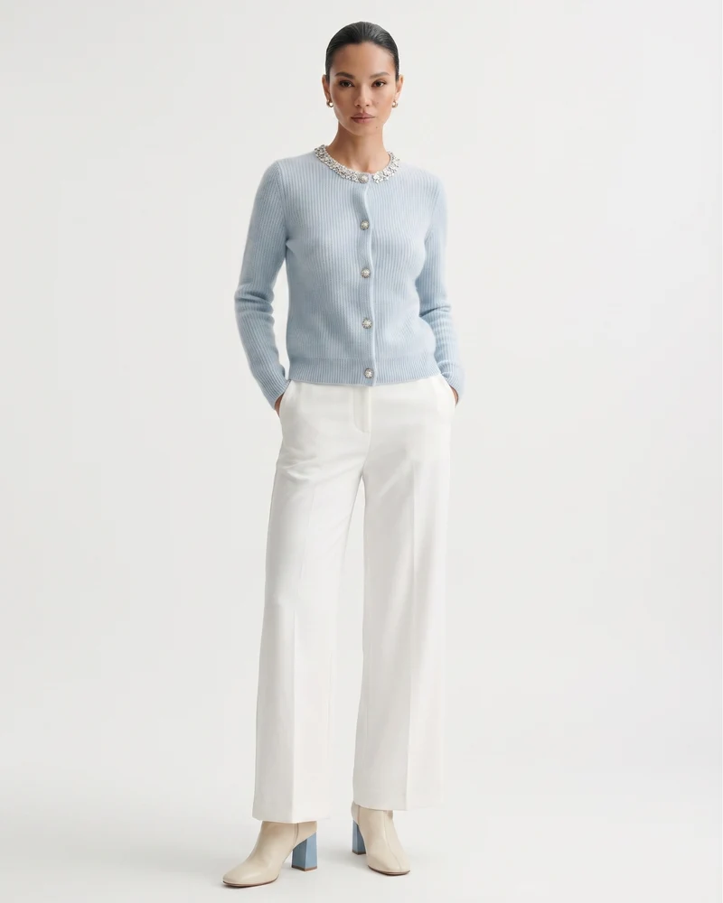 Round Neck Cashmere Knitted Diamond Cardigan
