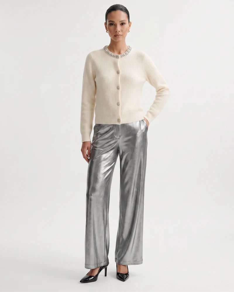 Round Neck Cashmere Knitted Diamond Cardigan