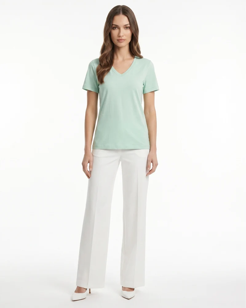 High-end Mercerized Cotton Woman V- Neck T-Shirt