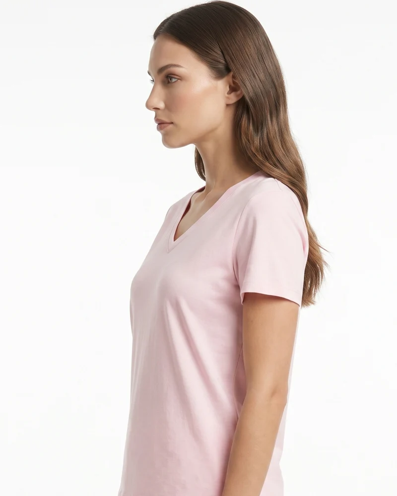 High-end Mercerized Cotton Woman V- Neck T-Shirt