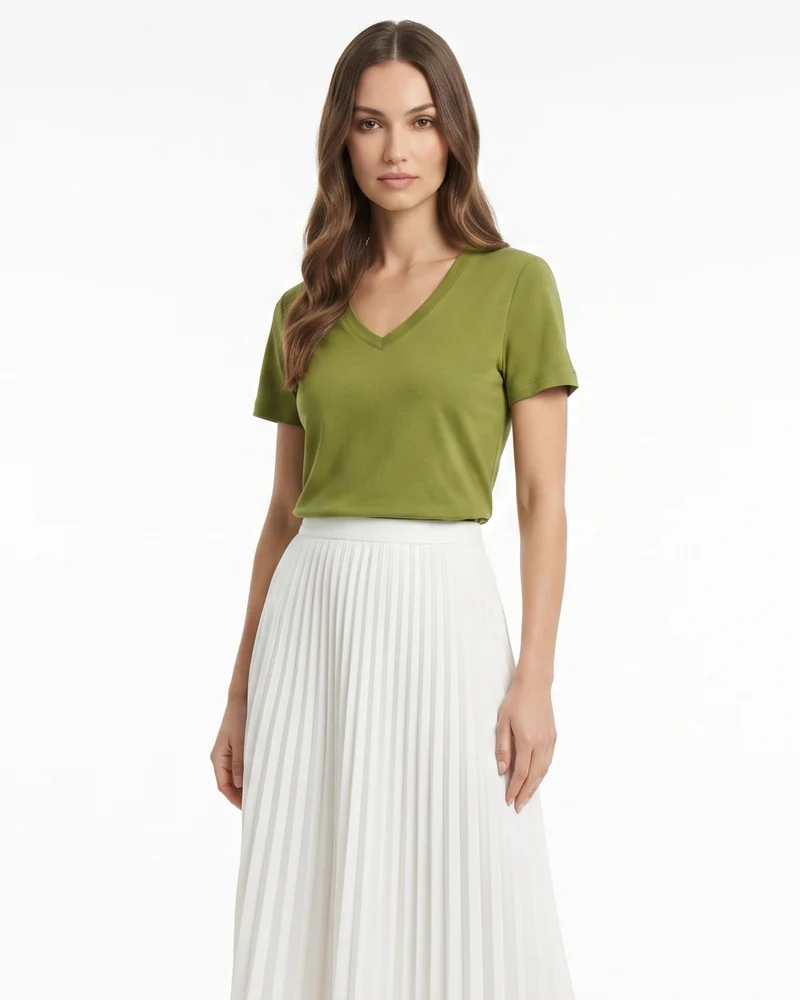 High-end Mercerized Cotton Woman V- Neck T-Shirt