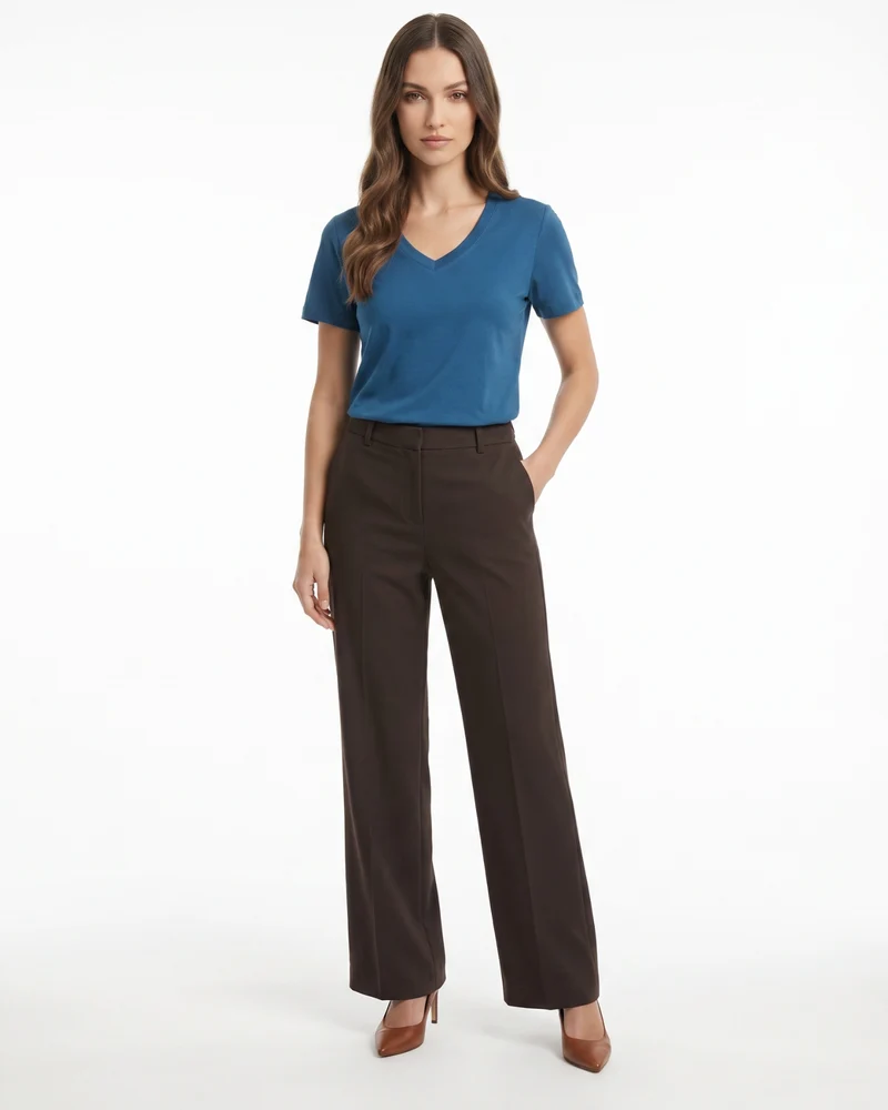 High-end Mercerized Cotton Woman V- Neck T-Shirt