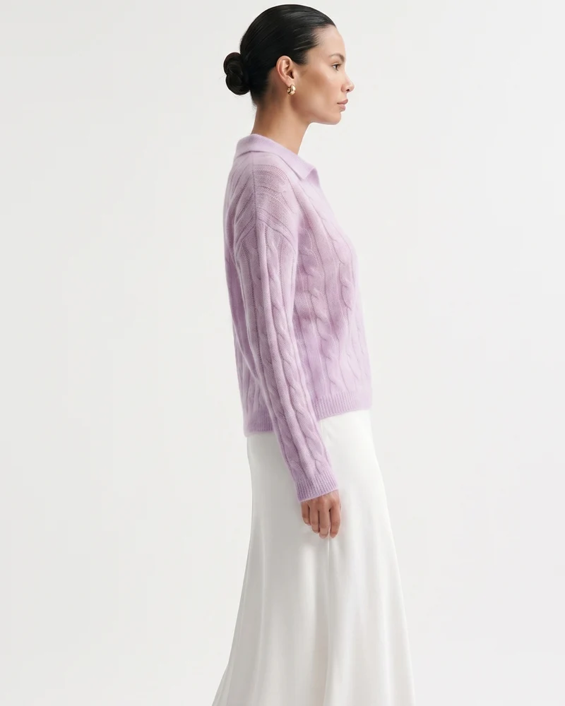 Dina Cashmere & Mulberry Silk Long Sleeve Polo Oversized