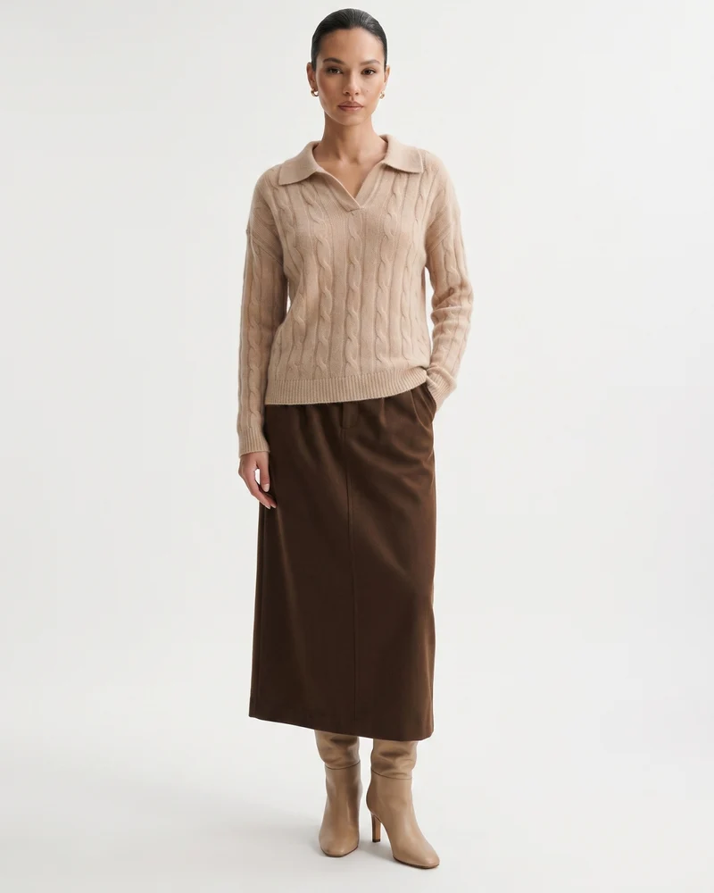 Dina Cashmere & Mulberry Silk Long Sleeve Polo Oversized