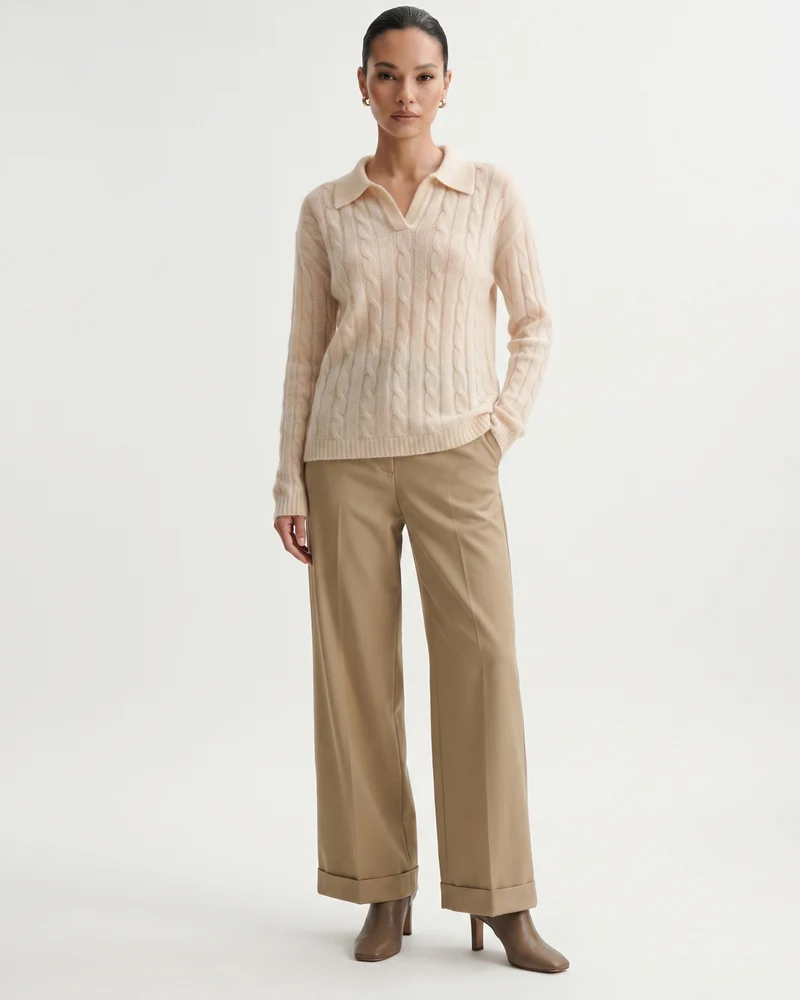 Dina Cashmere & Mulberry Silk Long Sleeve Polo Oversized