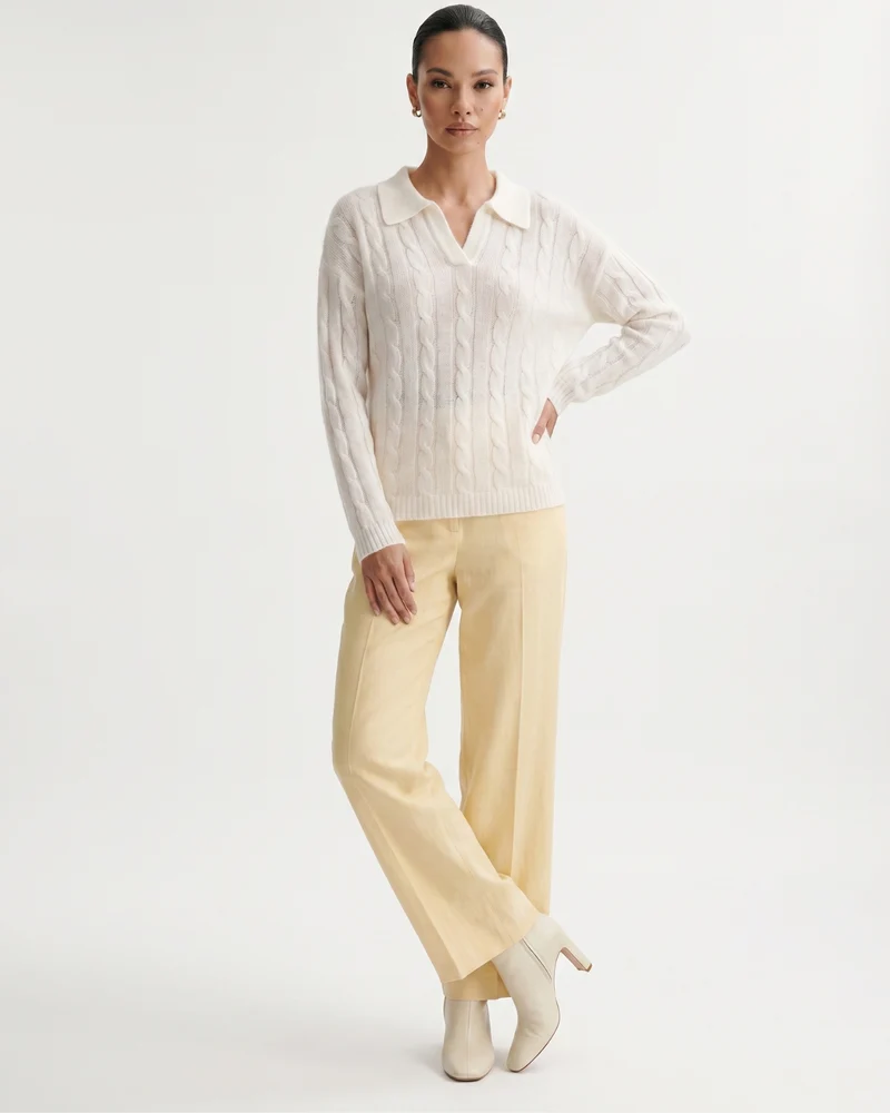 Dina Cashmere & Mulberry Silk Long Sleeve Polo Oversized