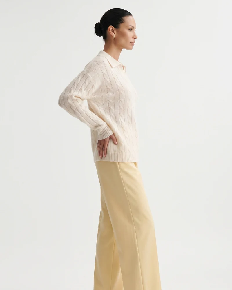 Dina Cashmere & Mulberry Silk Long Sleeve Polo Oversized