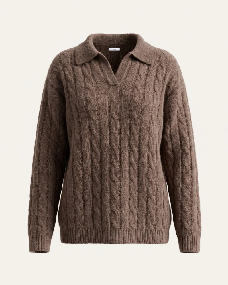 Dina Cashmere & Mulberry Silk Long Sleeve Polo Oversized